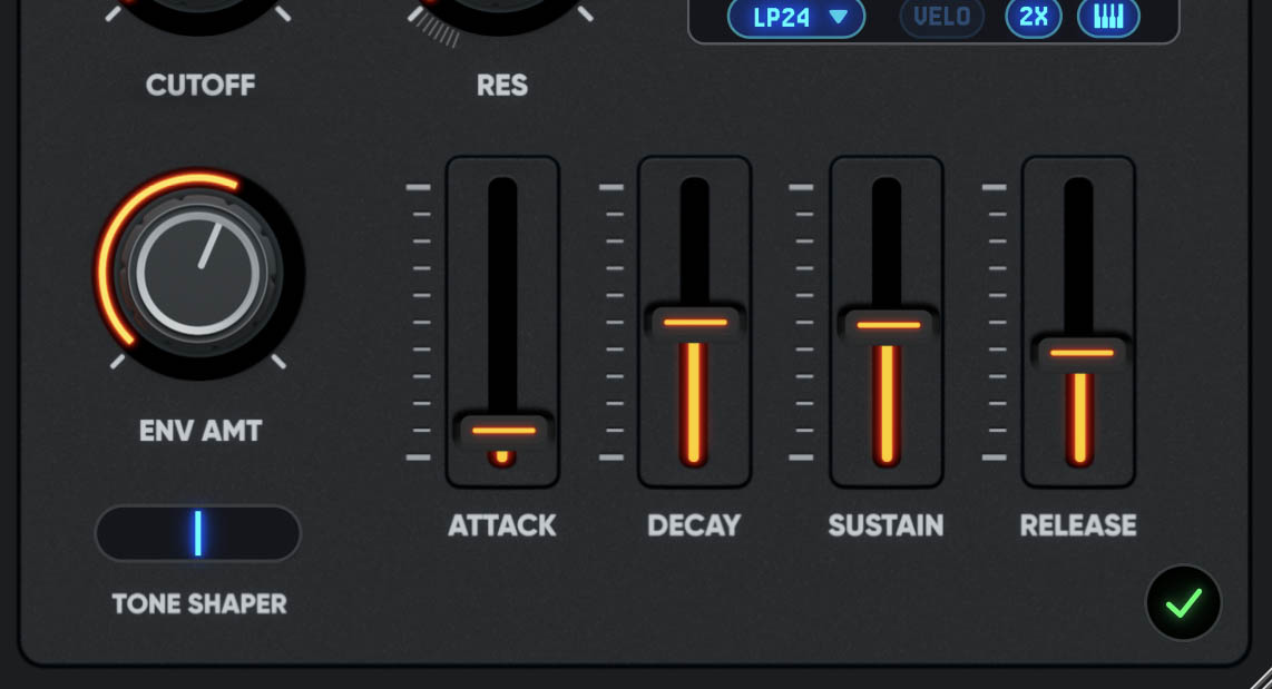 The filter envelope sliders