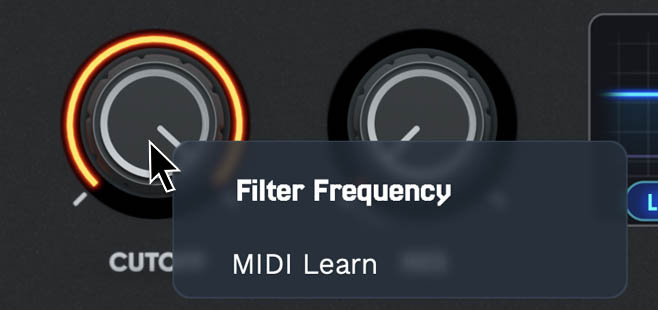 The right-click MIDI Learn menu