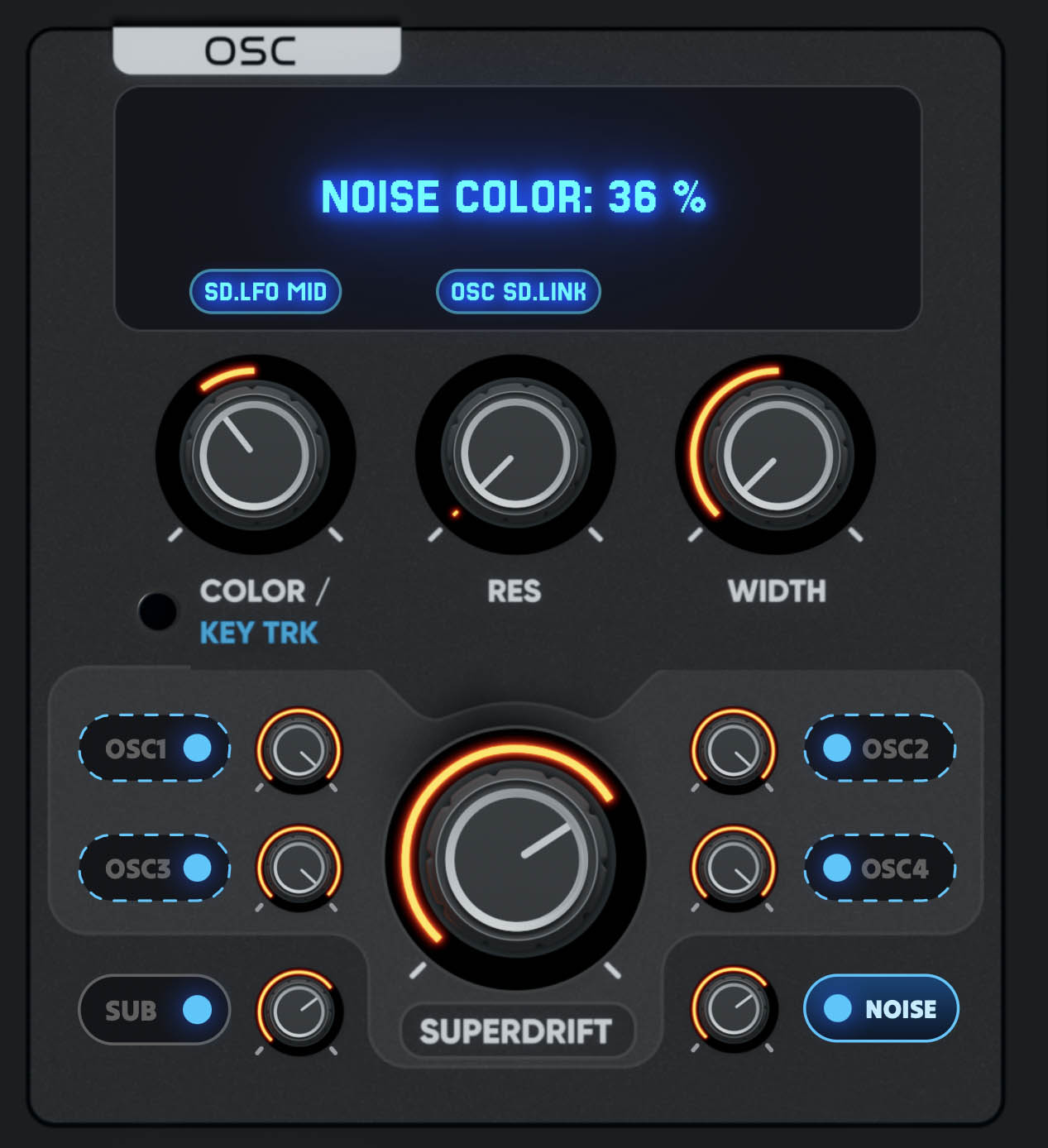 The noise and sub oscillator controls